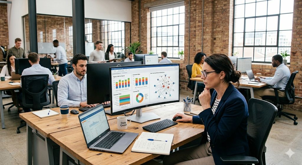 Team di esperti SEO che analizza l'autorit&agrave; del dominio